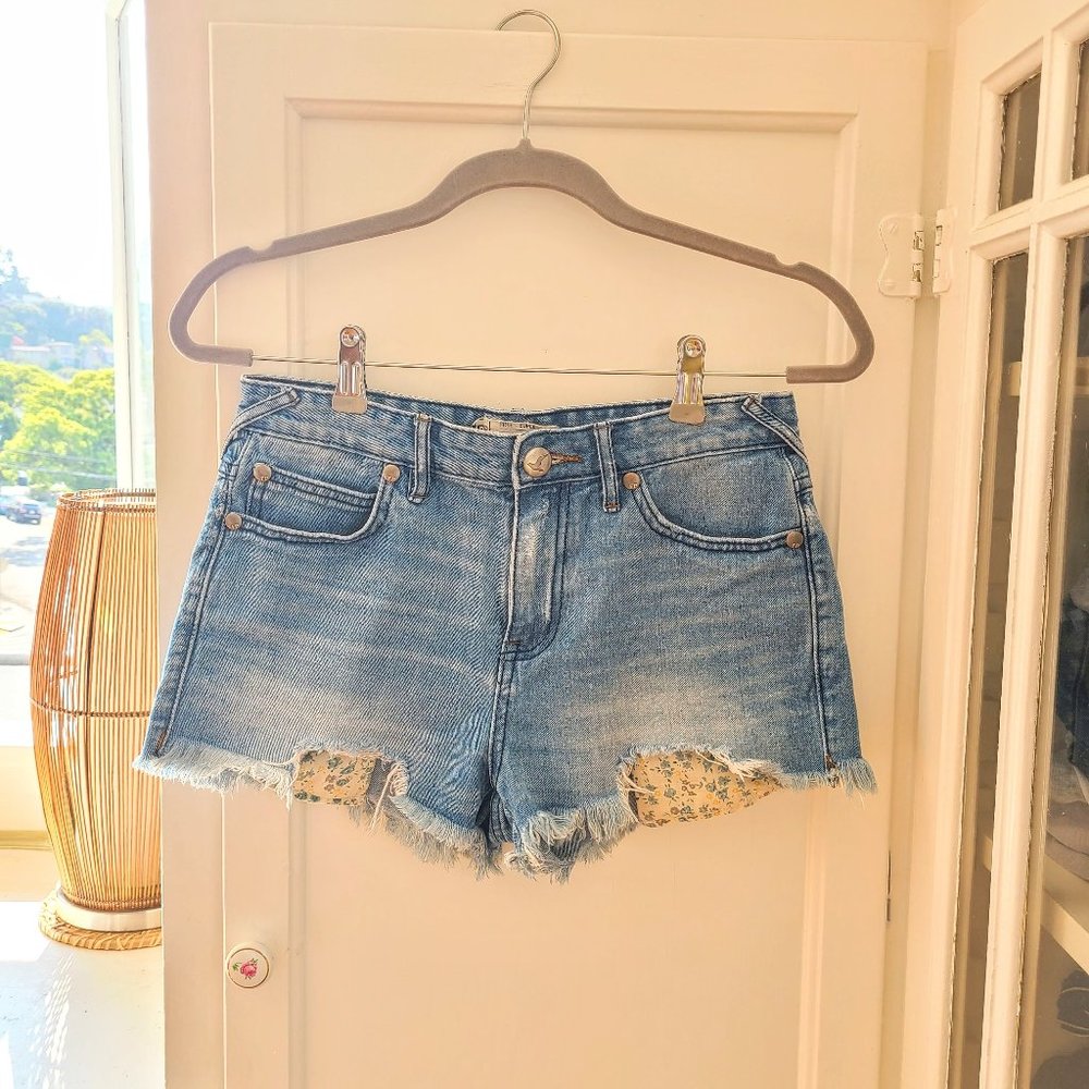 Free People Denim Shorts Floral Pocket